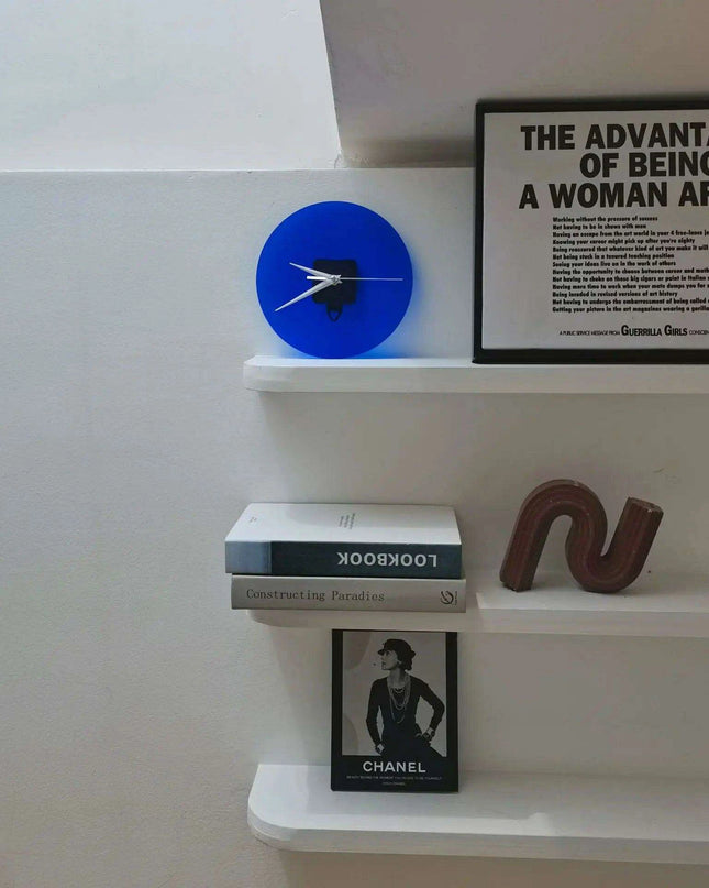 Contemporary Klein Blue Glass and Acrylic Clock - Stylish Home Decorative Accent