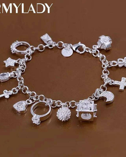 Elegant 925 Sterling Silver Heart Charm Bracelet - A Cherished Reminder of Love