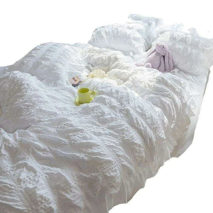 Princess White Ruffled Seersucker Bedding Set for Girls