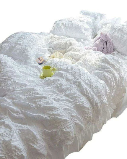 Princess White Ruffled Seersucker Bedding Set for Girls