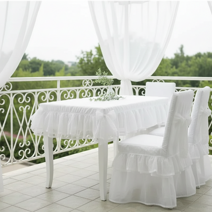 White Lace Skirt Tablecloth & Chair Cover — 100% Cotton, Custom Size, Wedding