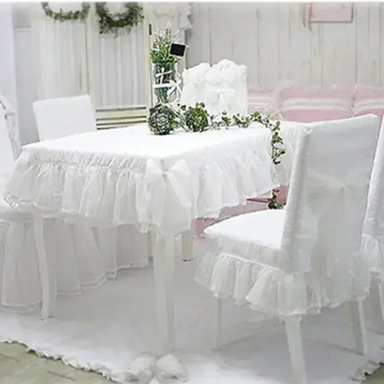 White Lace Skirt Tablecloth & Chair Cover — 100% Cotton, Custom Size, Wedding