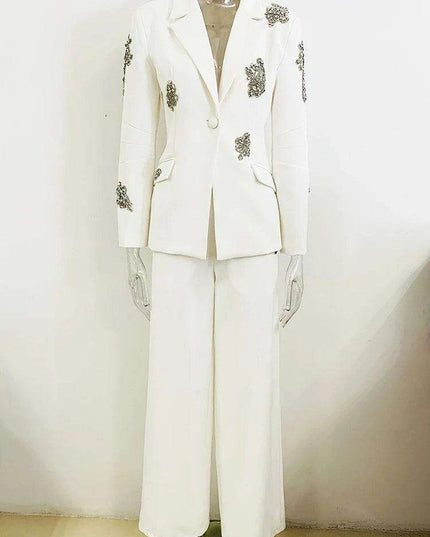 Women's 2-Piece Notched Blazer and Straight Pants Office Ensemble