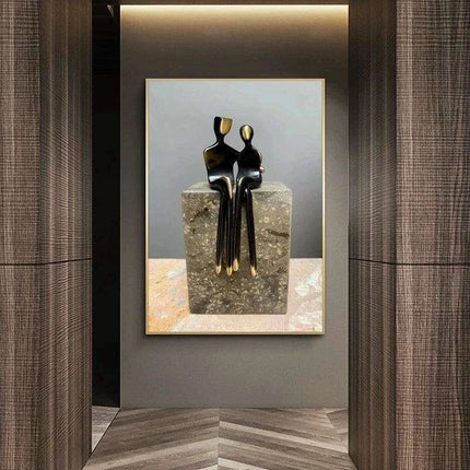 Romantic Golden Lovebirds Canvas Artwork - Elegant Home Accent Decor