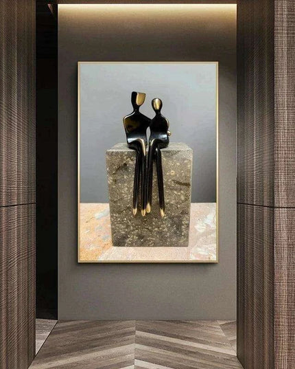 Romantic Golden Lovebirds Canvas Artwork - Elegant Home Accent Decor