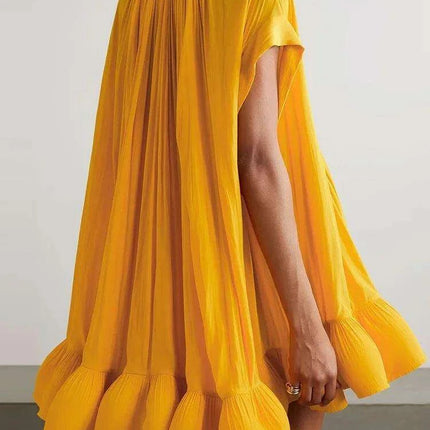 Stylish Asymmetrical Yellow Mini Dress with Statement Balloon Sleeves for Women - Perfect for Sophisticated Evening Gatherings