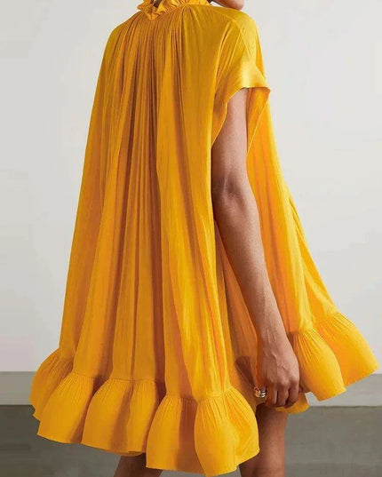 Stylish Asymmetrical Yellow Mini Dress with Statement Balloon Sleeves for Women - Perfect for Sophisticated Evening Gatherings