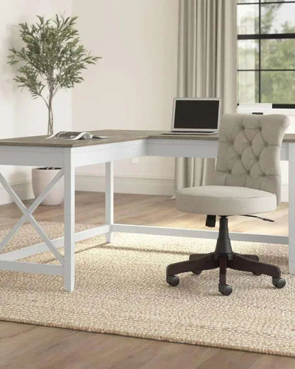 Charming 60-Inch L-Shaped Corner Desk with Rustic Weathered Finish for a Cozy Home Office