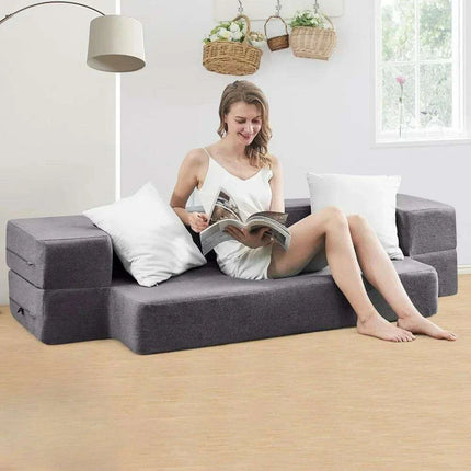 Grey Linen Memory Foam Convertible Sofa Bed: Twin Size Armchair Sleeper