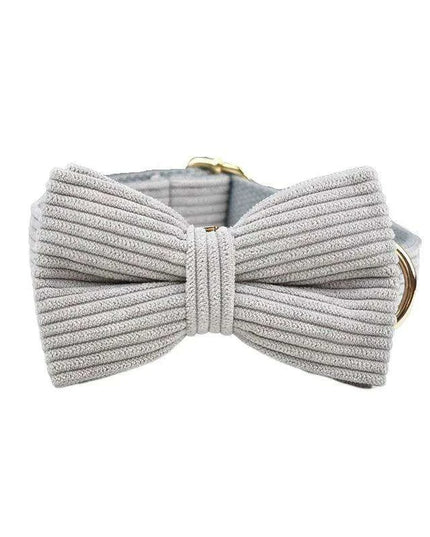 Personalized Light Grey Corduroy Dog Collar and Leash Set with Stylish Accessories