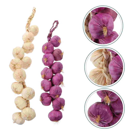 Set of 2 Realistic Garlic Foam Skewers for Rustic Decor and Photography Props (White & Purple)