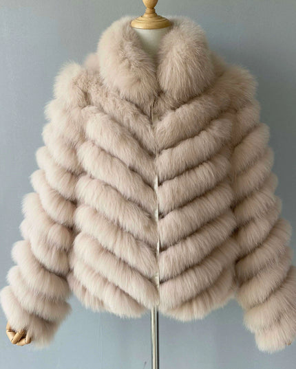 Elegant Reversible Women's Fox Fur Winter Jacket with Silk Lining