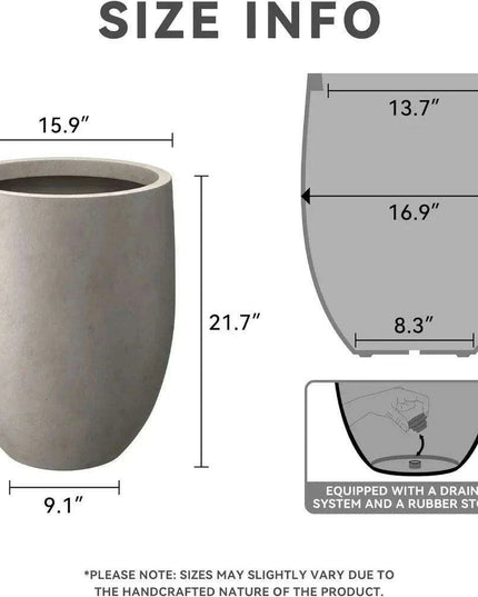 Contemporary Weathered Concrete Tall Planter with Smart Drainage System - Stylish Large Pot for Indoor and Outdoor Plants