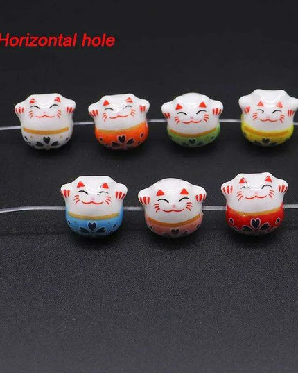 Charming 10pc Ceramic Lucky Cat Bead Set