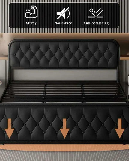 Stylish Faux Leather Bed Frame with Sturdy Support and Smart Under-Bed Storage Solutions