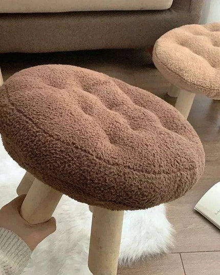 Scandinavian Round Wooden Pouf Stool with Easy-Care Cover