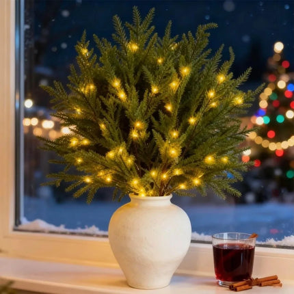 Artificial Pine Branches with Battery-Powered Warm LED Lights, 41 cm
