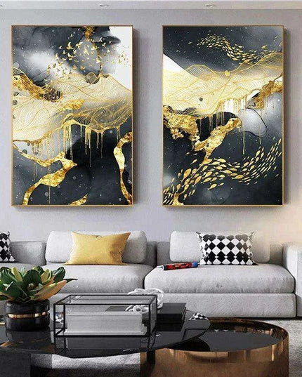 Luxe Golden Marble Canvas Art: Elevate Your Contemporary Home Aesthetic