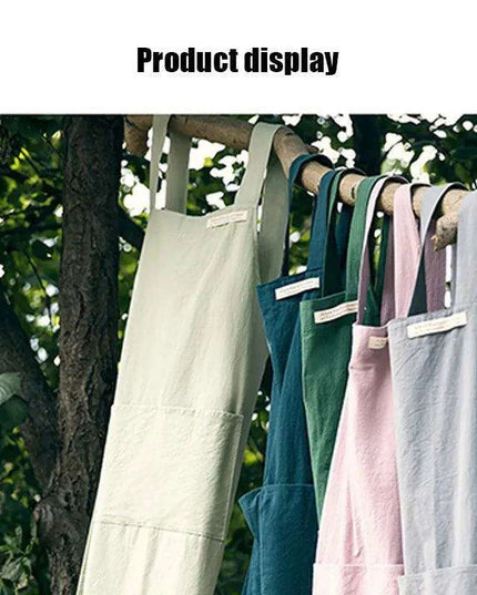 Chic Cotton Linen Apron with Stylish Wide Straps for Women - Your Perfect Cooking Companion