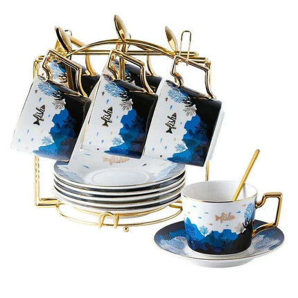 Luxurious Gold-Accented European Ceramic Coffee and Tea Set - Elegant 4-Piece Gift Collection
