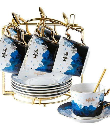 Luxurious Gold-Accented European Ceramic Coffee and Tea Set - Elegant 4-Piece Gift Collection