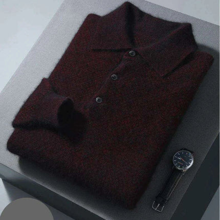 Men's Luxury 100% Mink Cashmere Polo Neck Knit Pullovers