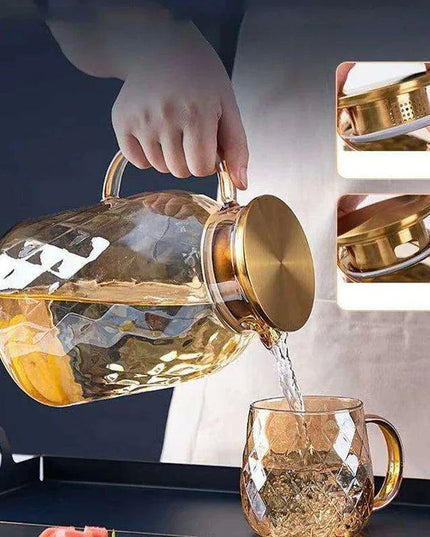 Amber Elegance: Stunning Glass Teapot with Yixing Clay Kettle and Built-in Strainer