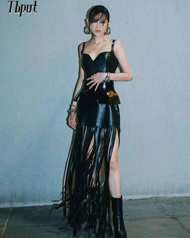 Elegant Black Tassel Backless Bodycon Dress - Stunning Evening Wear for Women