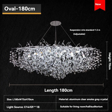 Twinkling Light Silver Crystal Chandelier - Large Oval Pendant Lamp