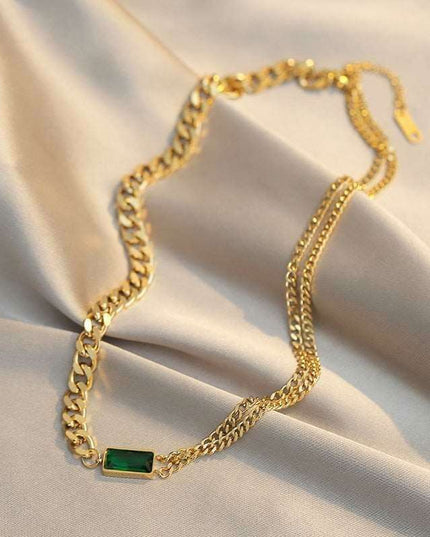Emerald Elegance Geometric Rectangle Necklace - A Touch of Timeless Sophistication