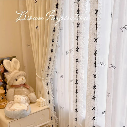 Floralee Elegant Blackout Lace Curtains with Custom Size & Bow Design