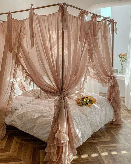Elegant Sheer Linen Canopy Bed Drapes with Complete Mosquito Net Set