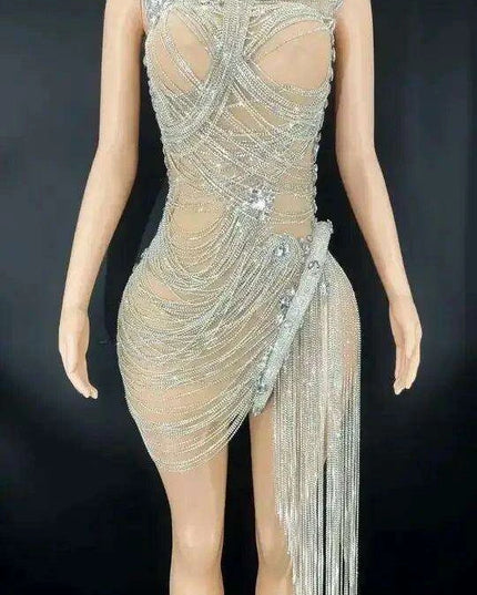 Celestial Elegance Strapless Mini Dress with Dance-Ready Tassels