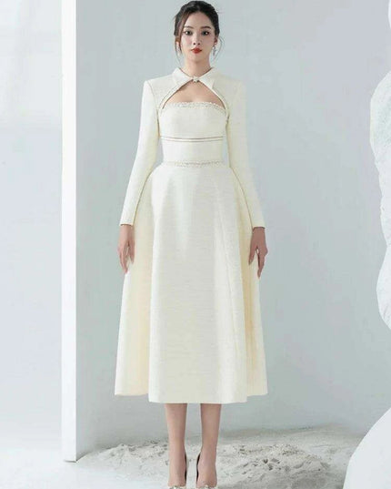 Elegant Strapless Cut-Out Evening Gown with Luxurious Diamond Details