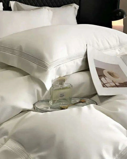 Elegant Egyptian Cotton Embroidered Duvet Cover Set, Premium Hotel-Quality Bedding with Bed Sheet and Pillowcases, Solid Color Luxury Collection