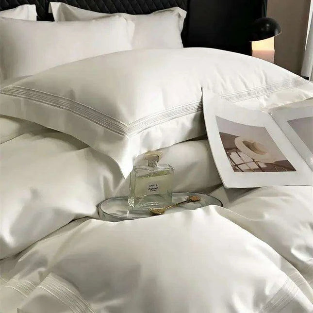 Elegant Egyptian Cotton Embroidered Duvet Cover Set, Premium Hotel-Quality Bedding with Bed Sheet and Pillowcases, Solid Color Luxury Collection
