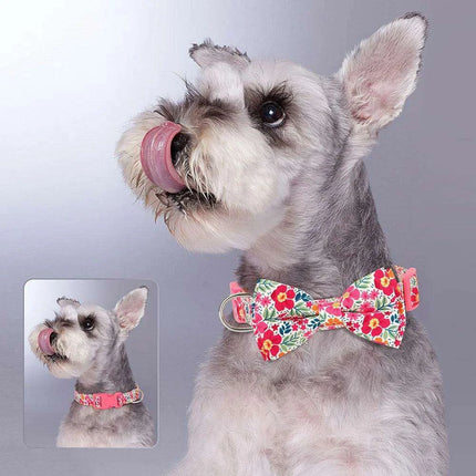 Floral Patterned Adjustable Dog Collar with Bowknot - Padded Nylon for All Breeds