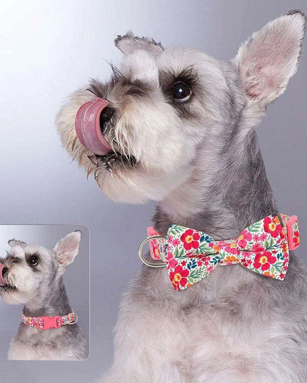 Floral Patterned Adjustable Dog Collar with Bowknot - Padded Nylon for All Breeds