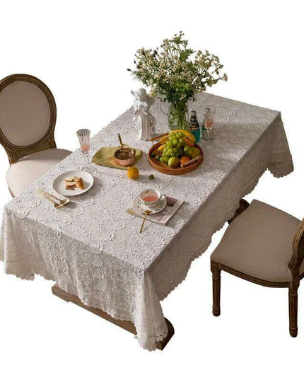 American Charm Floral Lace Tablecloth with Handcrafted Embroidery