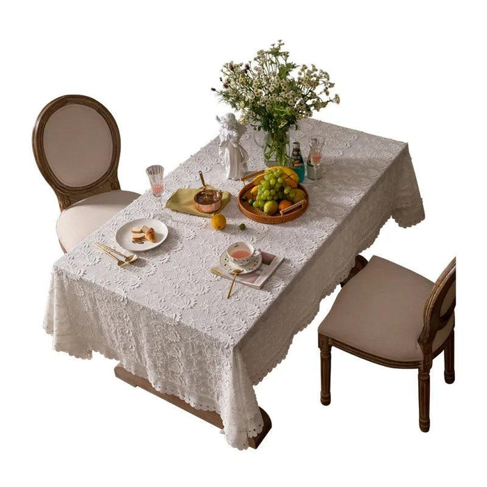 Elegant American Floral Lace Tablecloth with Handcrafted Embroidery