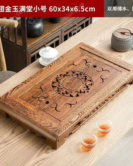 Luxurious Rosewood Tea Serving Tray with Convenient Storage Drawer - Stylish Wooden Table for Home Use