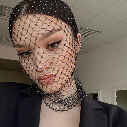 Shop1104549983 Shiny Rhinestone Balaclava Headcover - Elastic Fishnet