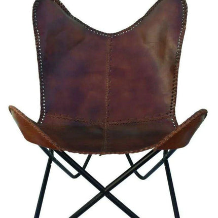 Chic Vintage Brown Leather Butterfly Lounge Chair: Stylish Sleeper for Home and Outdoor Comfort