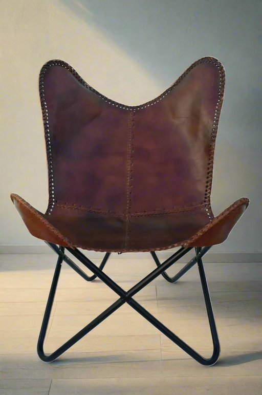 Vintage Brown Leather Butterfly Chair for Home and Outdoor Living