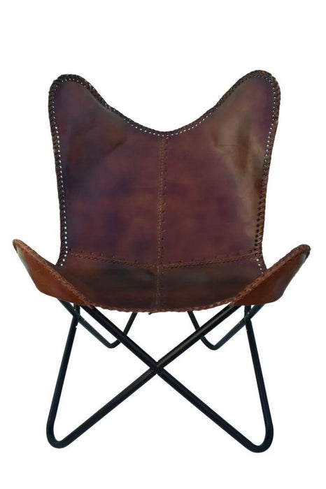 Chic Vintage Brown Leather Butterfly Lounge Chair: Stylish Sleeper for Home and Outdoor Comfort