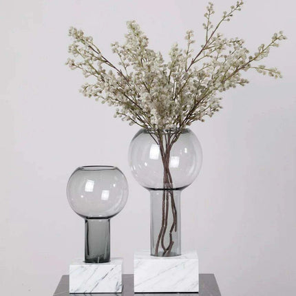 Sleek Modern Glass Vase Collection with Elegant Marble Base for Home Aesthetics and Plant Display