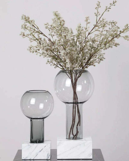 Sleek Modern Glass Vase Collection with Elegant Marble Base for Home Aesthetics and Plant Display