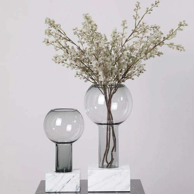 Sleek Modern Glass Vase Collection with Elegant Marble Base for Home Aesthetics and Plant Display