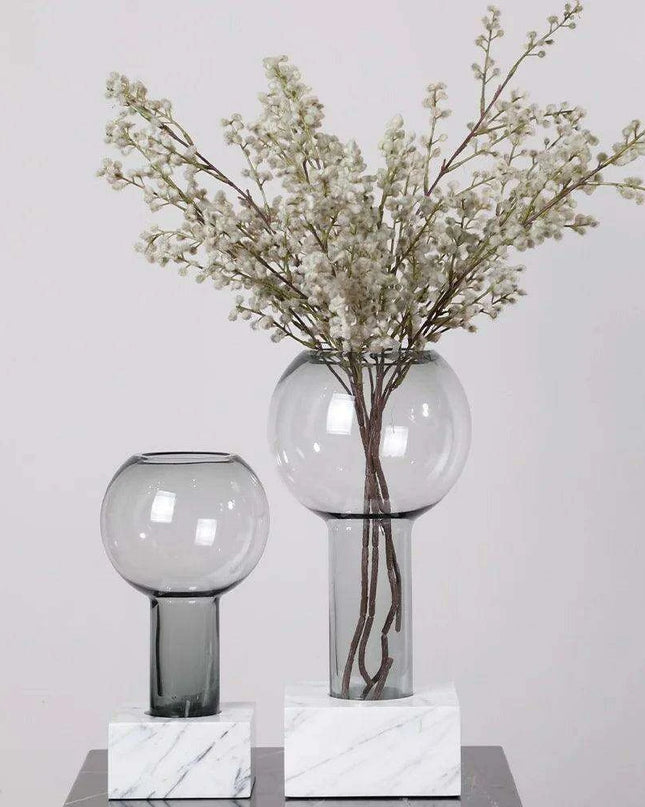 Sleek Modern Glass Vase Collection with Elegant Marble Base for Home Aesthetics and Plant Display