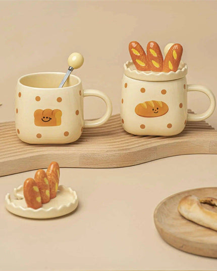 Elegant White Porcelain Coffee Mug Set with Bread Handle - Festive Cheer Collection